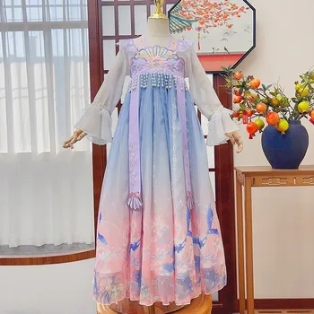 Kinijos Hanfu Vaikai Suknelė Violetinė Siuvinėjimo Hanfu Gražių Mergaičių Suknelės Tradicinio Folkloro Stiliaus Šokių Atlikti Cosplay Kostiumai
