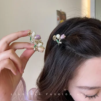 Korėjos Mados Lydinio Tulpių Plaukų Letena Įrašą Mini Saldus, Elegantiškas Plaukų Segtukas Letena Apkabos, Mergaitėms, galvos Apdangalai, Moterų Plaukų Aksesuarai