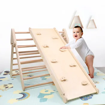 Kūdikių ankstyvojo ugdymo trikampio rėmo žaislas darželio laipiojimo rėmas skaidrių patalpų mokymas vaikams, mediniai laipiojimo rėmas žaislai