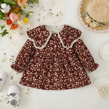 Kūdikių Dress 2023 Naujų Korėjos Stiliaus Mados Gėlių Spausdinti Baby Girl Dress Šilti Drabužiai Vaikams