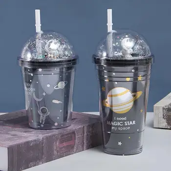 Kūrybinių Mados Nešiojamų Gėrimų Buteliukai Dvigubo Sluoksnio Namų Astronautas Temos Vandens Butelis Drinkware Šiaudų Taurės Butelis Dovanos
