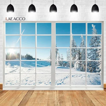 Laeacco Žiemos Fotografijos Fonas Gražus Langas Pobūdžio Snieguotas Peizažas Snieguotas Miško Vaikai, Suaugusieji Portretas Fone