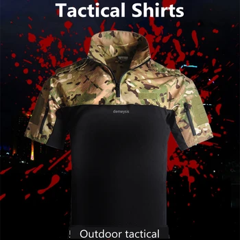 Lauko Medžioklės Šaudymo Marškiniai, Uniformos Airsoft Trumpas Rankovės Marškinėliai Pėsčiųjų Sporto Marškinėliai Taktinis Kovoti su T-shirt Drabužiai