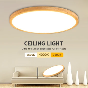 LED Medienos Grūdų Lubų Lempa Plono Modernus Apvalių Lubų Šviesos Kambarį Tyrimą, Miegamojo Apšvietimas, 110V, 220V