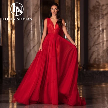 LOUIS NOVIAS Raudoną vakarinių Suknelių 2024 Moterų Elegantiškas Giliai V-Kaklo Backless Juostelės Šalis Suknelės Grindų Ilgis Vestidos De Noche