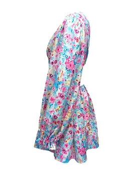 Moterų Pavasario Atsitiktinis-line Suknelė Gėlių Spausdinti Giliai V-Kaklo, ilgomis Rankovėmis Suknelę, Mados Backless Mini Suknelė