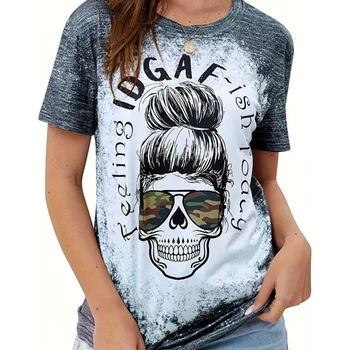 Moterų Slim-Fit apvalia Kaklo T-shirt Vasaros 3D Laiškas Išspausdintas Atsitiktinis Viršų