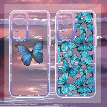 Mėlynas Drugelis Gražus Telefono Dėklas Fundas Už Xiaomi Redmi Pastaba 11 12 10 Pro Lite Proplus Pocox3GT F3 Skaidrus