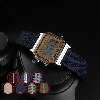 Nailono Watchband už Casio Antikvariniai Elektroninių Kubo Serija Žiūrėti A158 A159 A168 A169 AE1200 MCW200 Drobės Apyrankę Vyrų Dirželis