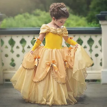 Naujas Disney Belle Princesė Dress Vaikų Sluoksniuotos Suknelė Suknelė Helovinas Šalis Cosplay Kostiumų Eksploatacinių savybių Suknelė Vaikams Gimtadienio Dovana