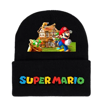 Naujas Mario Periferinių Megzti Skrybėlę Super Mario Juoda Spausdinti Paprastų Vilnonių Skrybėlę Rudenį ir Žiemą Šilta, Ausų Apsaugos Skrybėlę