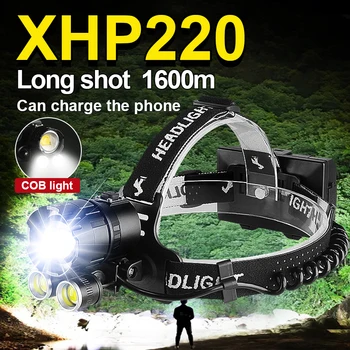 Naujausias XHP220 COB LED Žibintai Fakelas Aukštos Poweful Įkrovimo Galvos Žibintuvėlis USB XHP199 LED Žibintų 18650 Stovyklavimo Žibintas