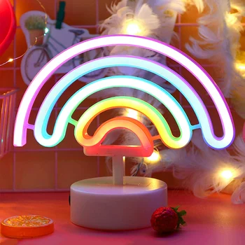 Neoninis Ženklas LED Rainbow formos Neoninės Šviesos Baterija/USB Powered Spalvinga Neoninės Lempos su Laikikliu Bazės Vaivorykštė naktinė lempa Dekoratyvinis