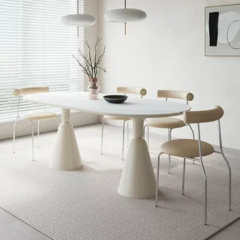 Ovalo Formos Marmuro Valgomojo Stalas, Kėdės Nustatyti Prancūzų Stiliaus Modernus Paprastas Šviesos Prabangus Baltos Virtuvės, Namų Baldai