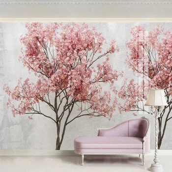Pasirinktinis Dydis 3D Tapetai Romantiškos Rausvos Gėlės, Medžiai Foto Freskos Popieriaus Sienos Kabo Paveikslai, Miegamojo Kambarį Dekoro Namai