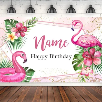 Pink Flamingo Fotografijos Foną, Individualizuoti Pavadinimas Laimingas Gimtadienio Fone Reklama Dekoro Žali Lapai Vasaros Paplūdimio Plakatas