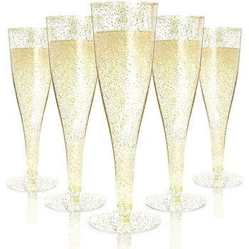 Plastikiniai Šampanas Fleitos Vyno Taure, Aukso Blizgučiai Šampano Taures Už Šalys