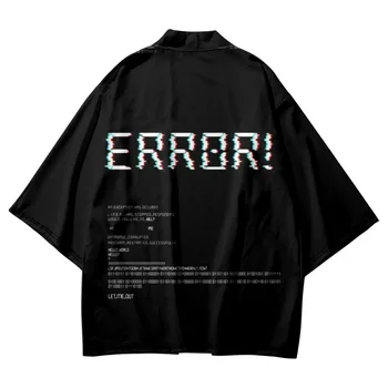 Plus Size Azijos Drabužių Mados Laiškas Spausdinti Black Marškinėliai Japonijos Streetwear Atsitiktinis Haori Megztinis Vyrams, Moterims, Kimono Yukata