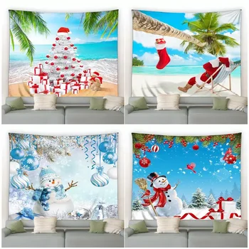 Pritaikoma Palmių Lapų Paplūdimio Kalėdų Gobelenas Santa Claus Mielas Sniego Estetinės Atostogų Miegamojo Kambarį Tapiz