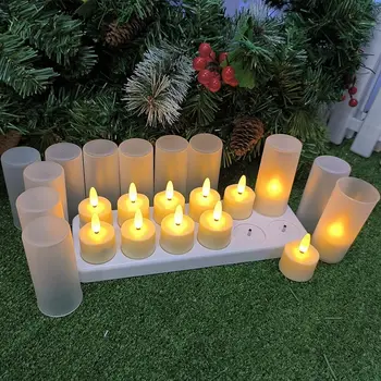 Rinkinys 12 LED Įkrovimo Arbata Žibintai 3D Liepsnos Žvakės Nuotolinio valdymo Laikmatis su Votive Žvakės, Vestuvių, Kalėdų Šalis ta