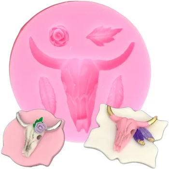 Rožių Gėlių Silikono Formos Plunksna Bull Galvos Cupcake Topper Minkštas Pelėsių 