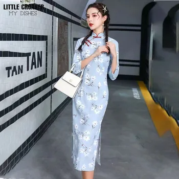 Rytų Kinijos Qipao Naujas Vasaros Jauna Mergina Retro Stiliaus Kinijos Trumpas Rankovės Gėlių Spausdinti Suknelė Pagerėjo Cheongsam