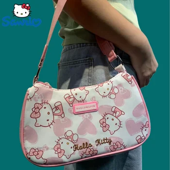 Sanrio Hello Kitty Naujas Mielas Animacinių filmų Hobo Bag Moterų Rankinės Užtrauktuką Pečių Maišą Mažos Piniginės Animacinių filmų Pažasties Krepšys