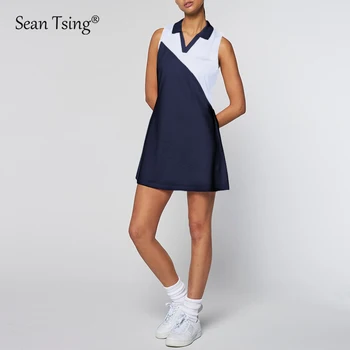 Sean Tsing® Golfo, Teniso Suknelės su Saugos Šortai Moterims Rankovių Turn-Žemyn Apykaklės Vigentino Badmintono Pratimas Treniruotės Suknelė