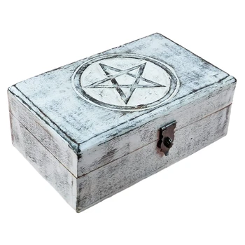 Senovinių Papuošalų Dėžutė Su Užrakto Kristalų Talpinimo Wicca Pentagram Ąžuolo Medinis Langas, Medinės Talpinimo Žaislas
