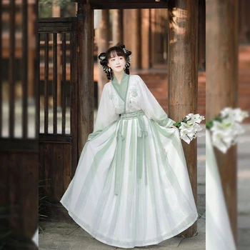 Senovės Kinų Tradicinės Hanfu Suknelės Moterims Žalia Balta Apranga Moterų Cosplay Kostiumai Šalis Parodyti 3PCS Rinkiniai Didelio Dydžio