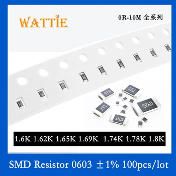 SMD Rezistorius 0603 1% 1.6 K 1.62 K Yra 1,65 K 1.69 K 1.74 K 1.78 K 1.8 K 100VNT/daug chip resistors 1/10W 1.6 mm*0.8 mm