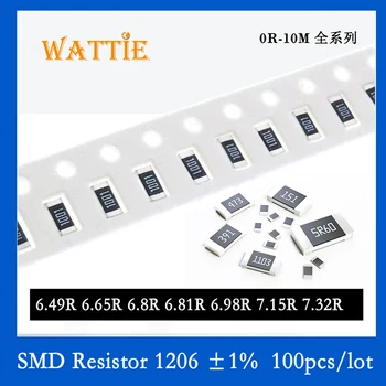 SMD Rezistorius 1206 1% 6.49 R 6.65 R 6.8 R 6.81 R 6.98 R 7.15 R 7.32 R 100VNT/daug chip resistors 1/4W 3.2 mm x 1.6 mm