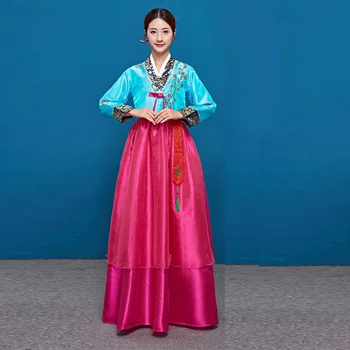 Spalvotų Korėjiečių Tradicinių Drabužių Moterų Mados Azijos Princesė Etapo Rezultatų Šokių Rūbų Fėja Hanbok Viršų Suknelė Rinkinys