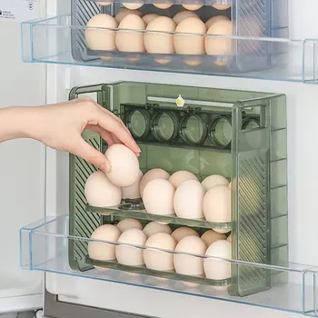 Sulankstomas 30 Tinklai Kiaušinių Laikiklį Rack už Šaldytuvas Organizatorius Trijų Sluoksnių Konteinerių Bin Kiaušiniai Grįžtamasis Dėklas Virtuvės Reikmenys