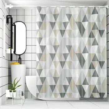 Sunkiųjų PEVA vandeniui dušo užuolaidos, tinka vonios, dušai, su dekoratyviniais trikampio dizaino, 180cm x 180cm,