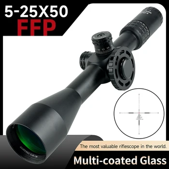 Taktinis 5-25X50 FFP Raudonos, Žalios Range Finder Tinklelis Optinį Taikiklį Lauko Šaudymo Šautuvas taikymo Sritis 11mm/20mm Rail Mount