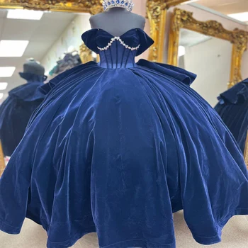 Tamsiai Mėlyna Quinceanera Suknelę, Karoliukai, Kristalų, Vestidos De 16 Quinceañera Stebėjimo Brangioji 15 Gimtadienio Kamuolys Chalatai