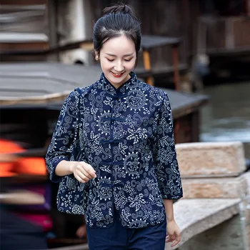 Tradicinės Kinų Etninės Stiliaus Cheongsam Viršūnes Kelnės Moterims Medvilnės Spausdinti Hanfu Qipao Liemenes Palaidinė Tango Kostiumas, Marškiniai, Paltai Rinkiniai