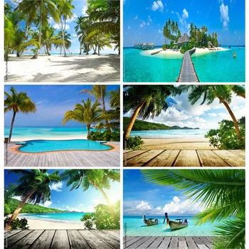 Tropiniai Jūros Paplūdimys, Palmių Medžių Fotografijos Foną, Gamtos Vaizdingos Foto Backdrops Photocall Foto Studija 211227-HHB 05