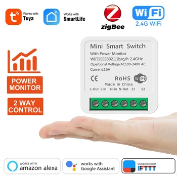 Tuya 16A ZigBee WiFi Smart Switch Modulis su Galios Ekranas 2 Būdas Kontrolės Jungiklis Veikia su Alexa, Google Namų Protingo Gyvenimo APP