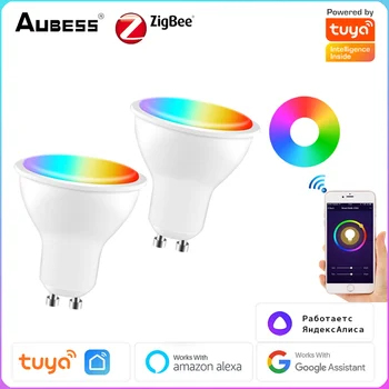 Tuya Smart Lemputė Zigbee GU10 Dėmesio RGB+CW Pritemdomi LED Light Bulb Smart Home Paramos Alexa 