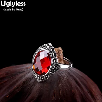 Uglyless Viliojanti Raudonas Granatas Brangakmenių Žiedų Moterų Derliaus Tailando Sidabro Atidaryti Žiedai Kietas 925 Sidabro Bijoux Fine Jewelry R865