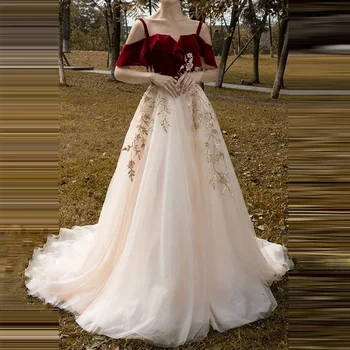 Unikali Suknelė Vintage Red Dirželiai Tiulio Oficialų Suknelė Elegantiškas Aplikacijos Promenadzie Suknelė Nėriniai-Up Atgal, Pražydo Vestuvių Vakaro Suknelė