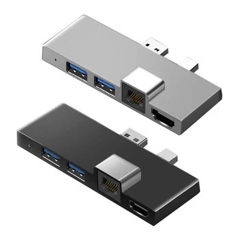 USB3.1 USB-C Hub Docking Station Gen1 4K -Suderinama SD/TF Kortelių Skaitytuvas RJ45 6In1 Konverteris, Skirtas 