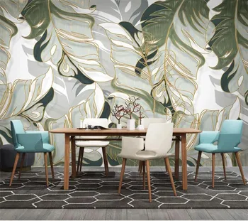 Užsakymą tapetai, 3d foto freskomis Šiaurės ranka-dažytos tropinių augalų lapai linijomis, šviesos prabanga, TV foną, sienos popieriaus 3d freskos