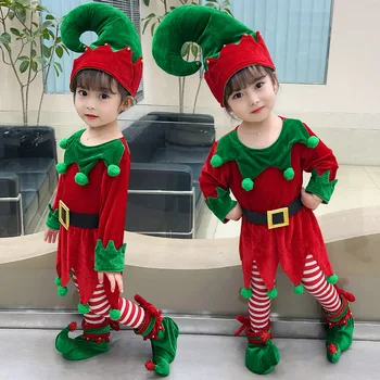 Vaikai Kalėdų Senelio Cosplay Kostiumų Baby Girl Žalia Elf Princesė Dress Šeimos Karnavalas Šalies Naujųjų Metų Fancy Dress Drabužiai
