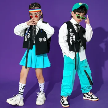 Vaikas Kpop Hip-Hop ' o Drabužiai Balti Marškiniai Top Vest Streetwear Taktinis Krovinių Jogger Kelnės Sijonas Girl Berniuko Kostiumas Drabužiai