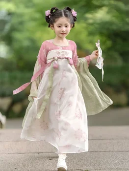 Vaikų Hanfu Mergaičių Pavasario/Vasaros Plonas Kinų Stiliaus Suknelė Nustatyti Tang Dinastijos Nemirtingas Han Elementas Šokių Suknelė