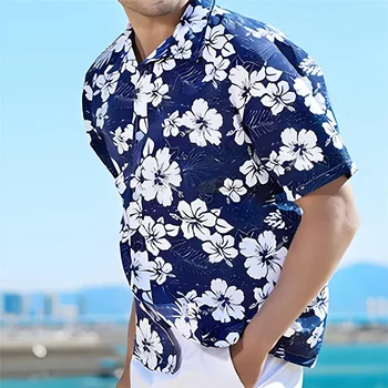 Vasaros Gėlių Marškinėliai Tropinių Augalų 3d Spausdinimo Marškinėliai vyriški moteriški Havajų Marškinėliai Vyrams Pašaukimas Palaidinės Atvartas Marškinėliai Kuba Camisas