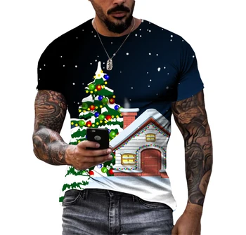 Vasaros Kalėdų Žiemos Modelio vyriški T-shirt Hip-Hop 3D Spausdinimo Asmenybės Kaklo trumpomis Rankovėmis Mados Drabužiai